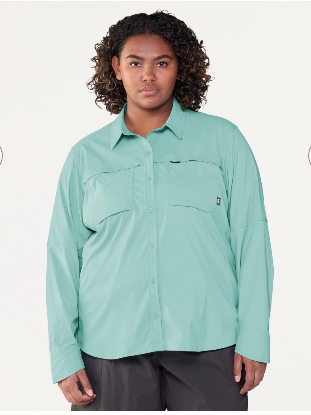REI Co-op Sahara Long-Sleeve Solid button down Shirt Cool Aqua - Women's size 2X